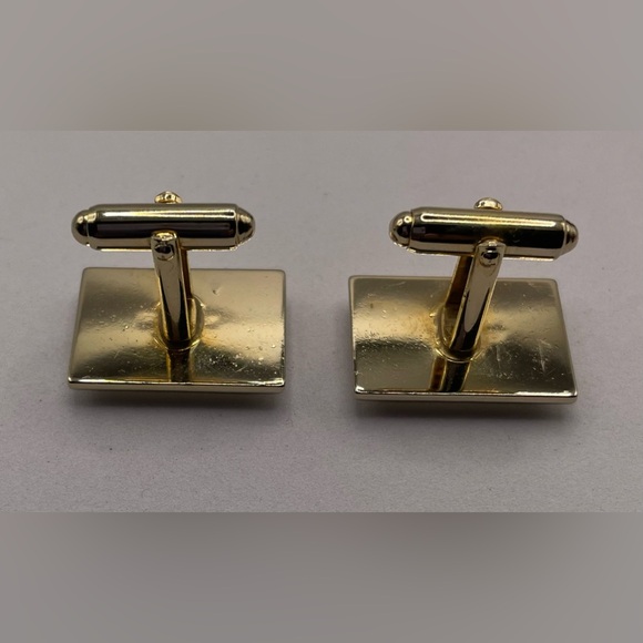 3 for $30 Vintage Gold Tone Rectangular Cufflinks Brushed Textured Raised Center - Picture 5 of 8